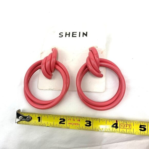 SHEIN Pink Metal Double Hoop Statement Post Earrings, 2.5"x2" - Picture 4 of 4